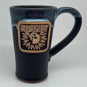 Grey fox Pottery Rosfest Black and Blue Ceramic Mug